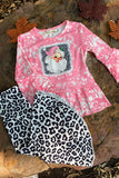 XCH0015-15H  SANTA CLAUSE LEOPARD PRINTED 2PC GIRLS SETS