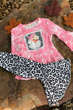 XCH0015-15H  SANTA CLAUSE LEOPARD PRINTED 2PC GIRLS SETS
