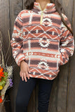 DLH2611  RUST AZTEC PRINT SHERPA PULLOVER