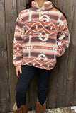 DLH2611  RUST AZTEC PRINT SHERPA PULLOVER