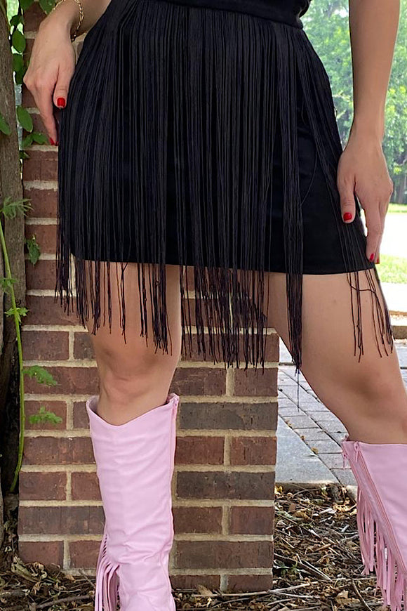 BQ13304 Black skirt w/fringe tassels