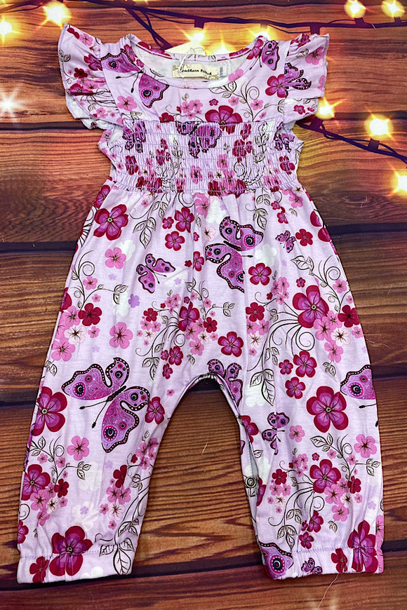 XCH0999-21H Purple butterfly's & floral printed baby onesie