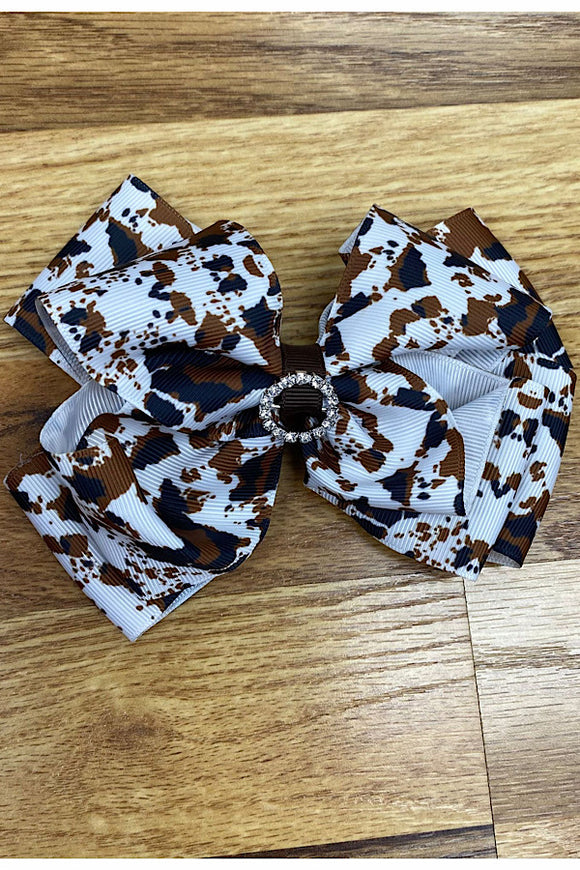 Brown & white cow printed 7.5 inch bow