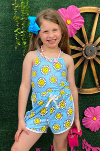 Smiley flowers printed tank & shorts & turquoise color sleeveless sets (2 sets bundle)