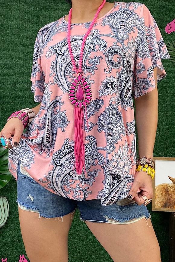 XCH13315 Pink paisley printed blouse