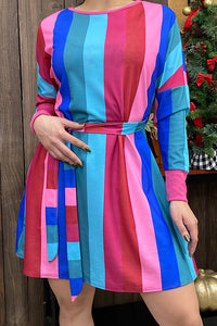 BQ6972 Multi-color striped long sleeve dress
