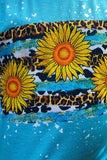 DLH1017-2 Turquoise sunflower printed girls set
