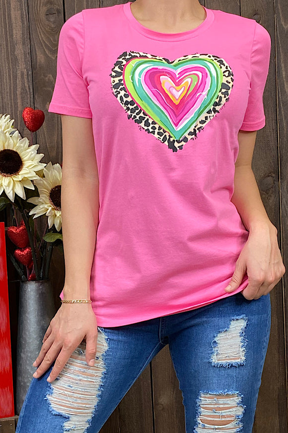 DLH10488 Pink t-shirt w/multi color heart