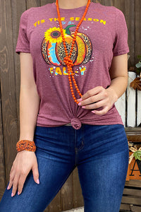 DLH9708 "IT'S THE SEASON TO BE FALL-Y " Multicolor pumpkin printed top