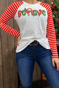DLH9898 BELIEVE Candy cane Christmas t-shirt