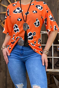 GJQ9758 Orange leopard printed short sleeve blouse