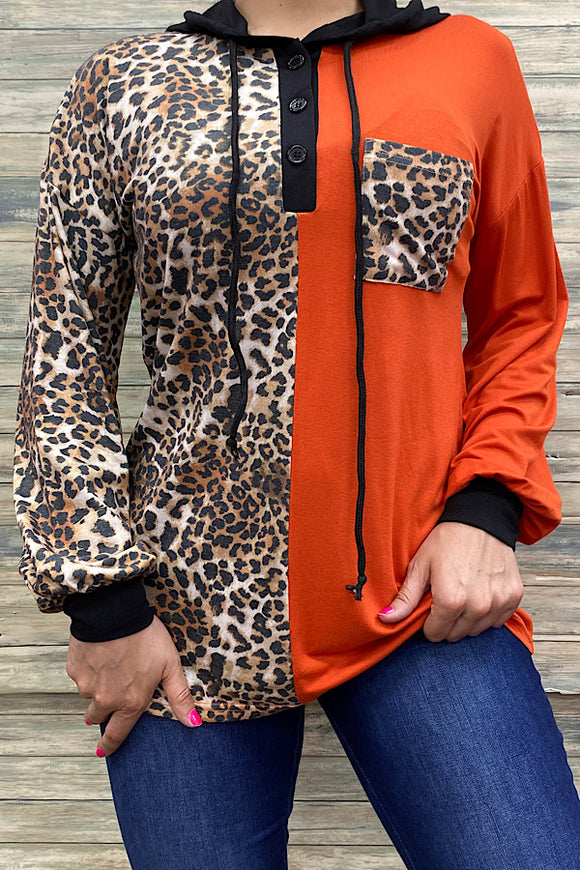 GJQ11320 Orange & leopard hoodie sweater