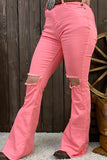 J509 Pink distressed bell bottoms