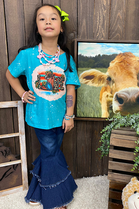 XCH0722-2H LOVE Cowgirl boots printed short sleeve girl t-shirt