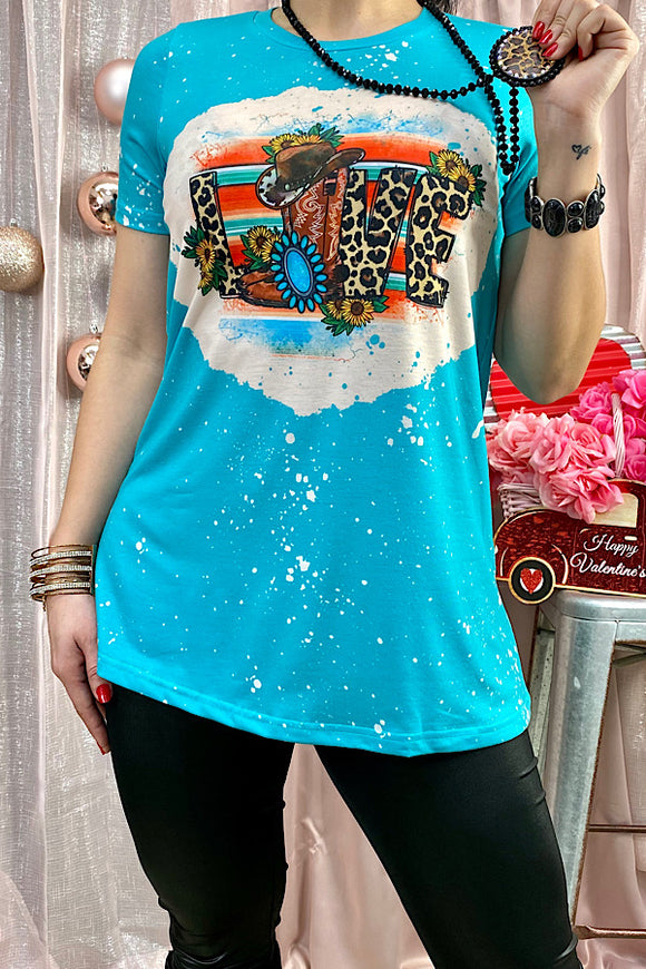 XCH0722-3 Turquoise LOVE boots & jewel printed short sleeve top