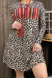 XCH12239 Leopard & serape printed long sleeve dress w/pockets
