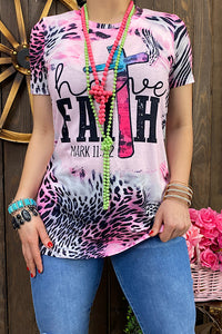 XCH12265 HAVE FAITH Pink animal printed t-shirt