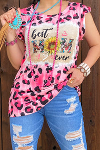 XCH13067 Best mom ever pink leopard printed top